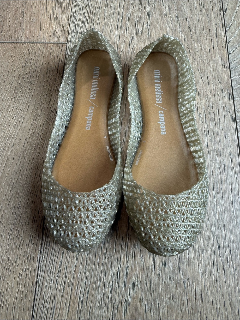 Mini Melissa Campana Glitter Jelly Ballet Flats in Champagne Gold